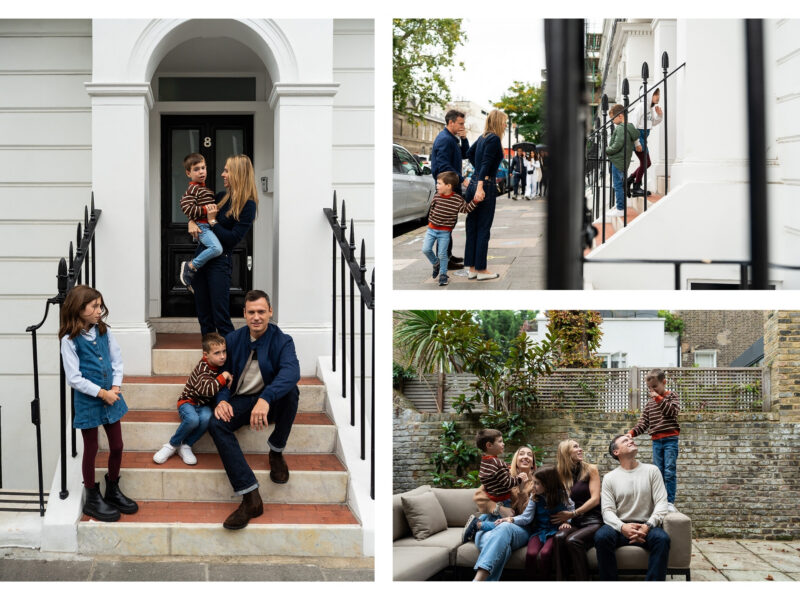 Family outside of their home during a London family photo session captured by a family travel photographer