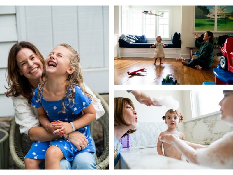 Relaxed family photos capturing everyday life at home and outside during in home family photoshoots.